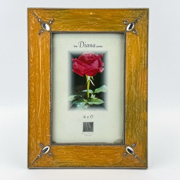 Vintage Ornate Enamel with Rhinestones Picture Frame Fits 4x6 - Picture 1 of 8